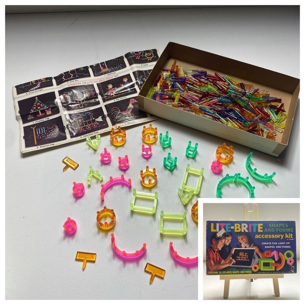 Vintage Lite-Brite Shapes & Forms Accessory Kit Hasbro 36pc w Box (Missing 1)